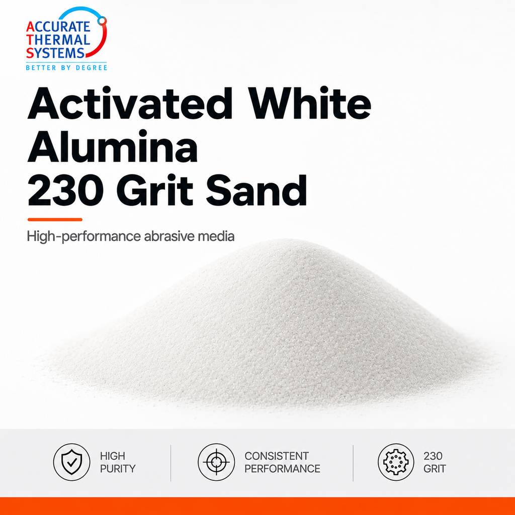 Activated white alumina 230 grit sand by Accurate Thermal Systems